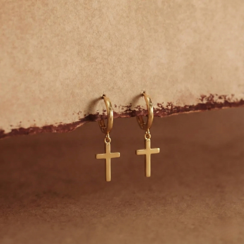 Classic Cross Hoops — worn