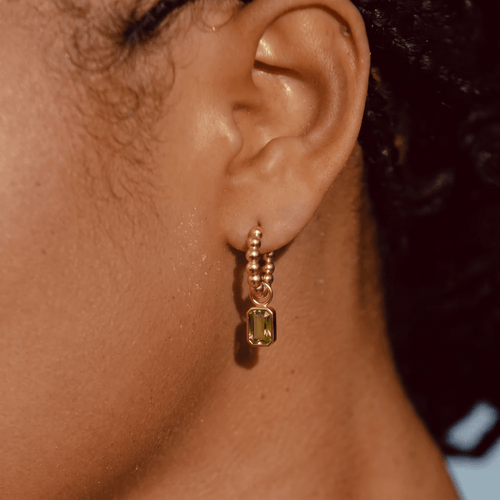 Olive Charm Hoops — worn