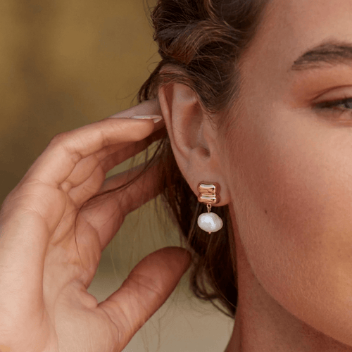 Pearl Drop Studs — worn