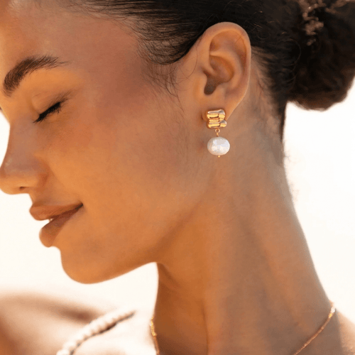 Pearl Drop Studs — worn