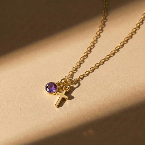 Birthstone Charm Cross Necklace — detail