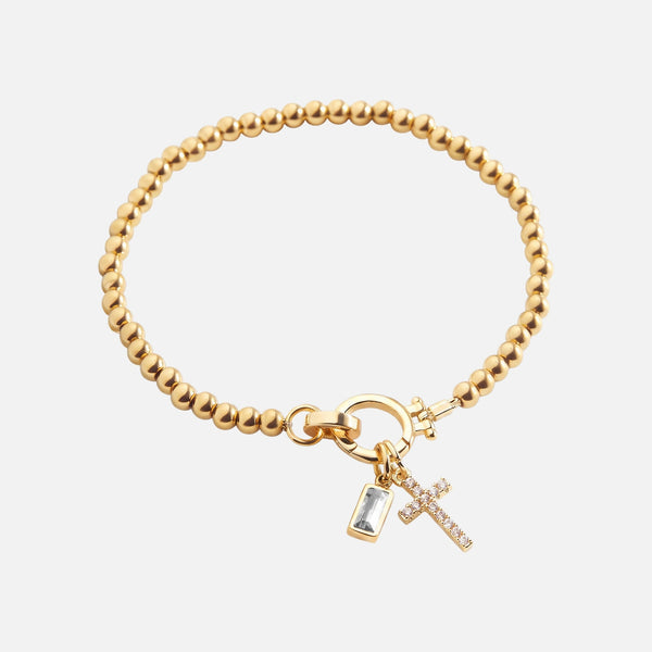 Baguette Birthstone Cross Bracelet — studio shot