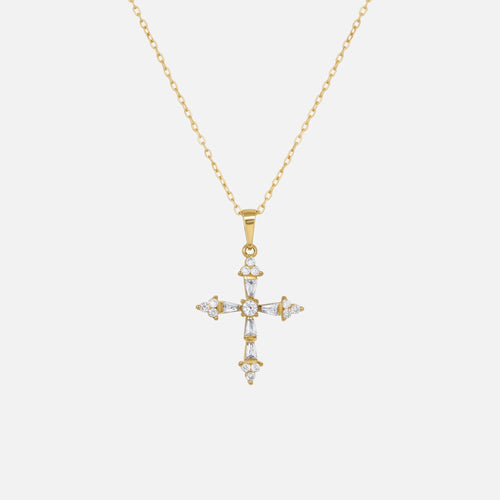 Baguette Crystal Cross Necklace — studio shot