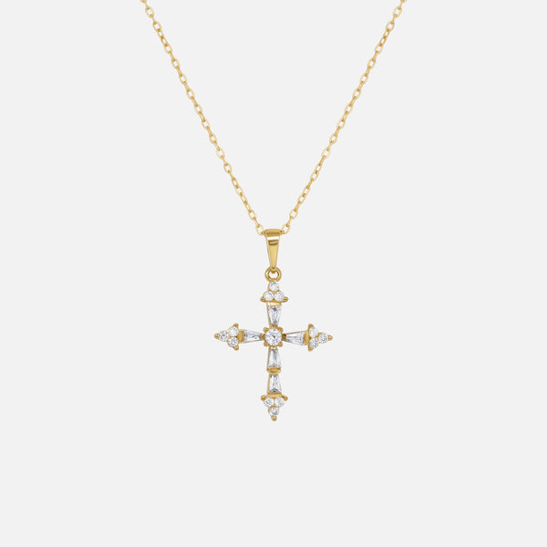 Baguette Crystal Cross Necklace — studio shot