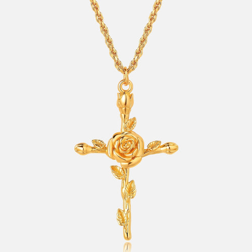 Birth Flower Cross Necklace — studio shot