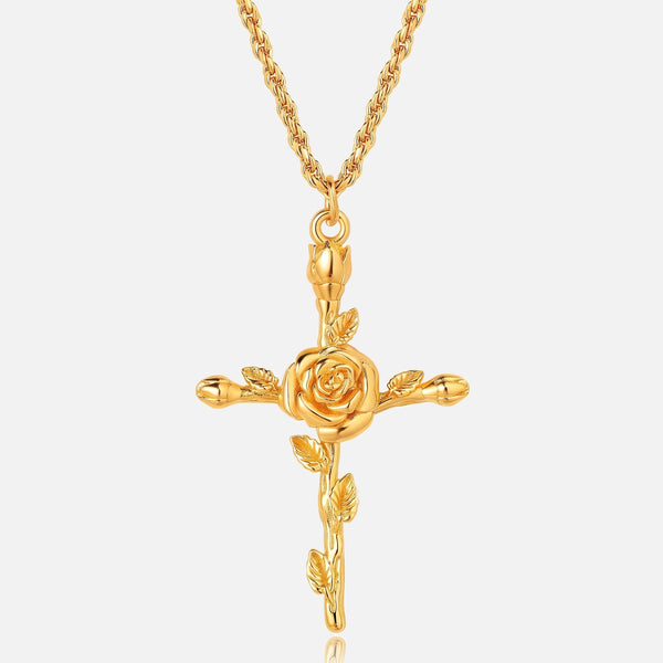 Birth Flower Cross Necklace — studio shot