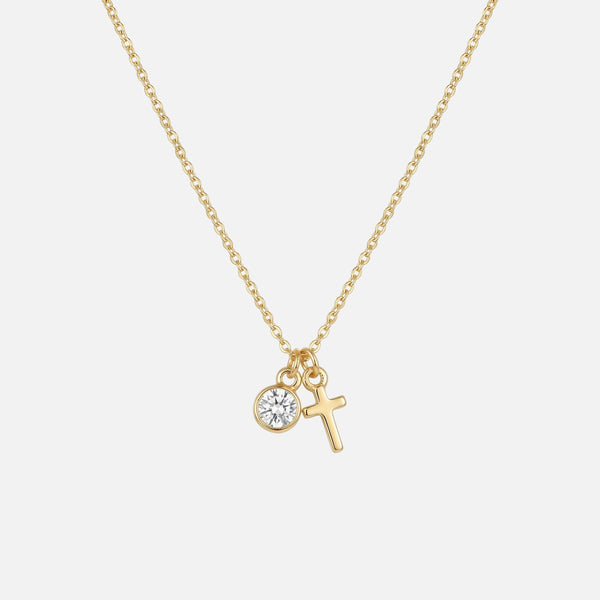 Birthstone Charm Cross Necklace — studio shot