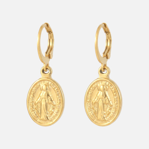 Blessed Medal Drop Earrings — studio shot