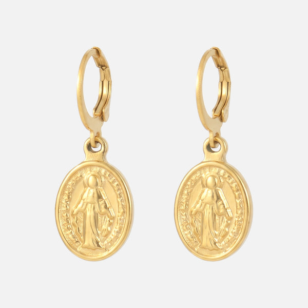 Blessed Medal Drop Earrings — studio shot