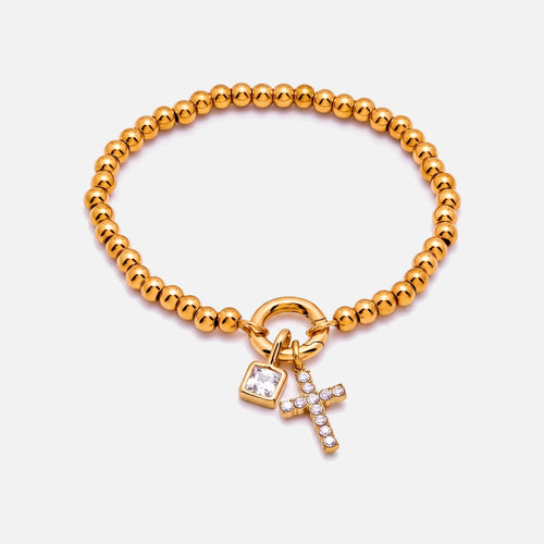 Bold Beaded Birthstone Cross Bracelet — studio shot