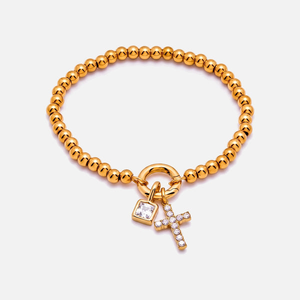 Bold Beaded Birthstone Cross Bracelet — studio shot