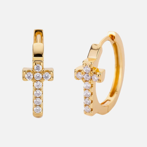 Crystal Cross Hoops — studio shot