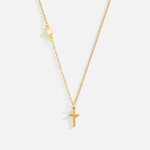 Dainty Birthstone Cross Necklace — studio shot