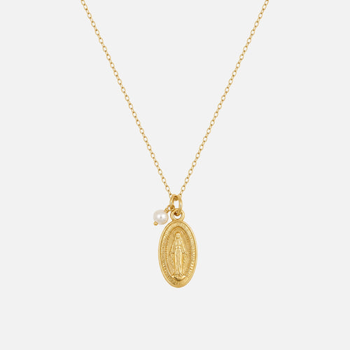 Dainty Miraculous Medal Necklace — studio shot