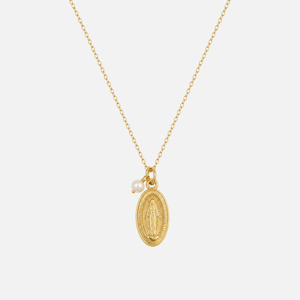 Dainty Miraculous Medal Necklace — studio shot