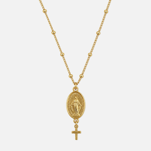 Miraculous Medal Cross Necklace — studio shot