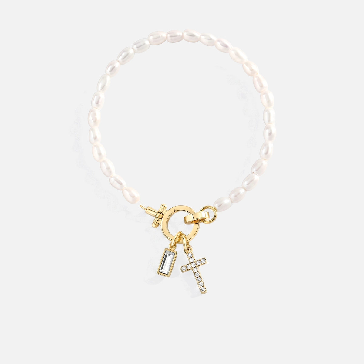Pearl Baguette Birthstone Bracelet — studio shot