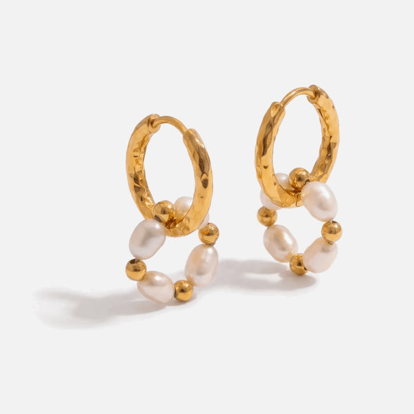 Pearl Charm Hoops — studio shot