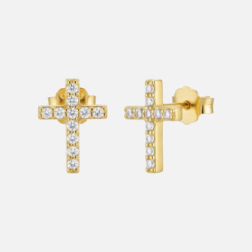 Tiny Cross Studs — studio shot