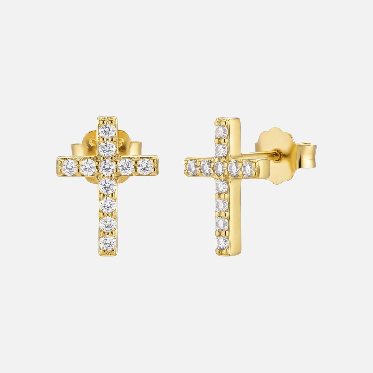 Tiny Cross Studs — studio shot
