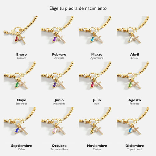 Baguette Birthstone Cross Bracelet — all 12 birthstone colors