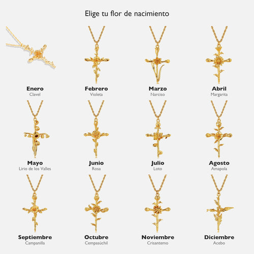 Birth Flower Cross Necklace — all 12 birth flowers