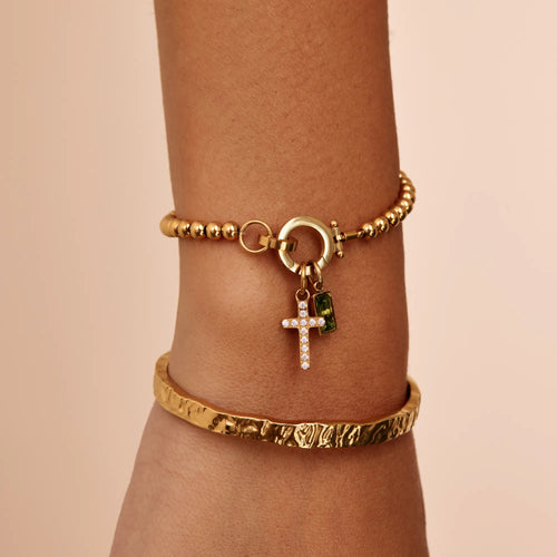 Beaded Birthstone Cross Bracelet — detail