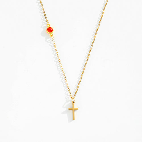 Dainty Birthstone Cross Necklace — detail