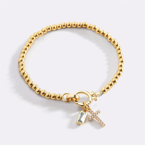 Baguette Birthstone Cross Bracelet — detail