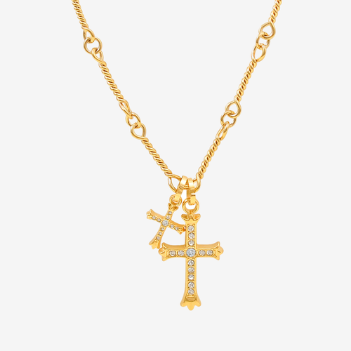 Double Cross Necklace — studio shot on light grey