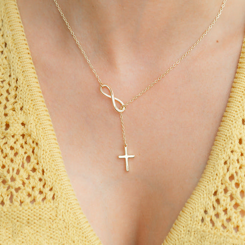 Infinity Cross Necklace — worn