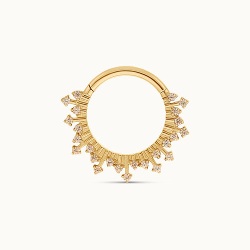 Sunburst Crown Hoops — studio shot on light grey