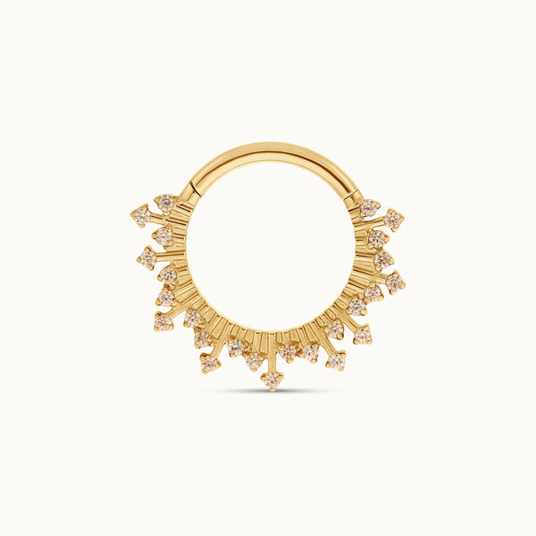 Sunburst Crown Hoops — studio shot on light grey