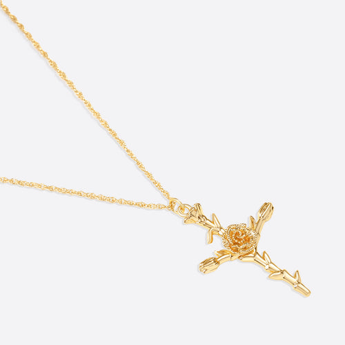Birth Flower Cross Necklace — detail