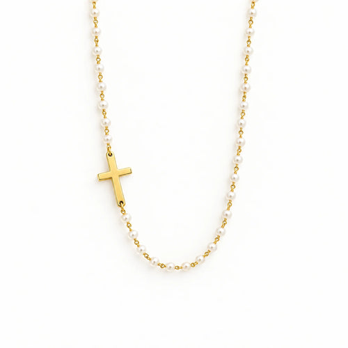 Pearl Cross Necklace — detail