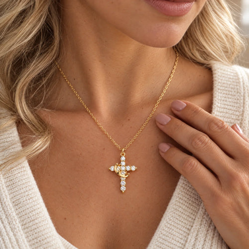 Crown Cross Necklace — worn