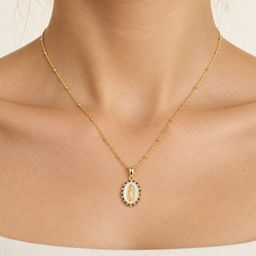 Guadalupe Mother of Pearl Necklace — worn