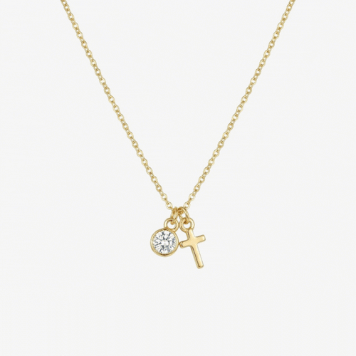 Birthstone Charm Cross Necklace — detail