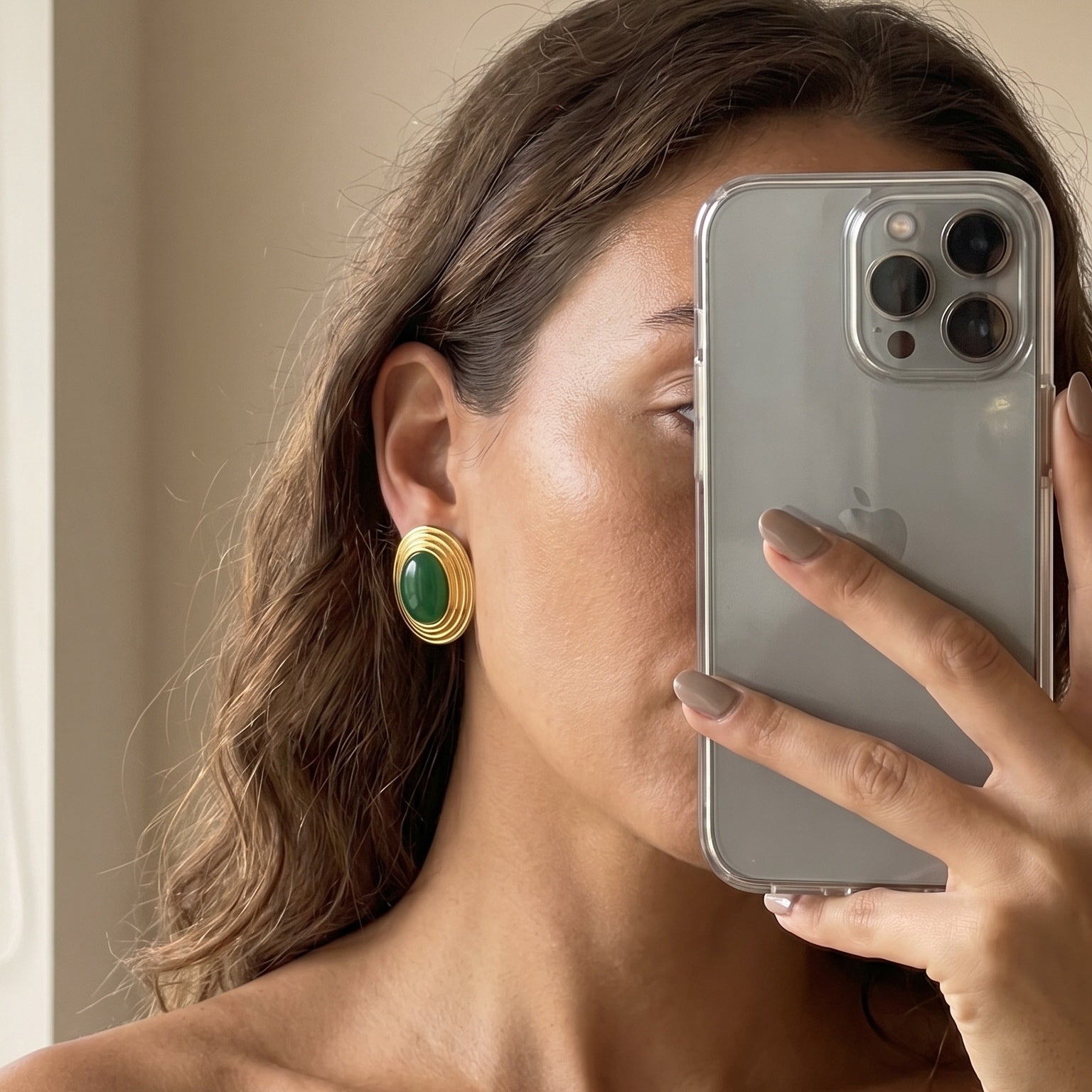 Old Money Earrings in Green — worn