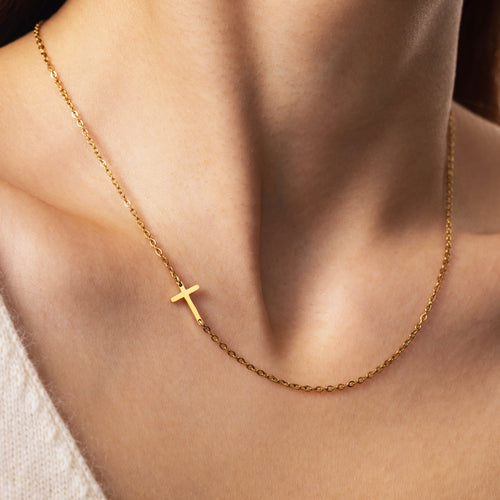 Sideways Cross Necklace — worn