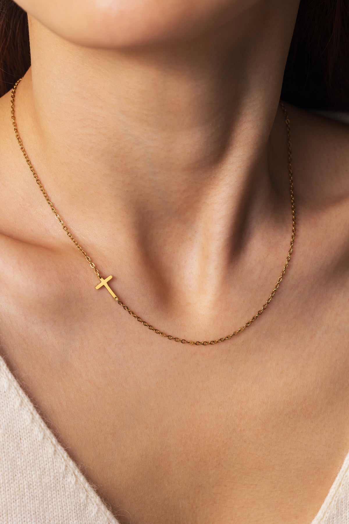Sideways Cross Necklace — worn