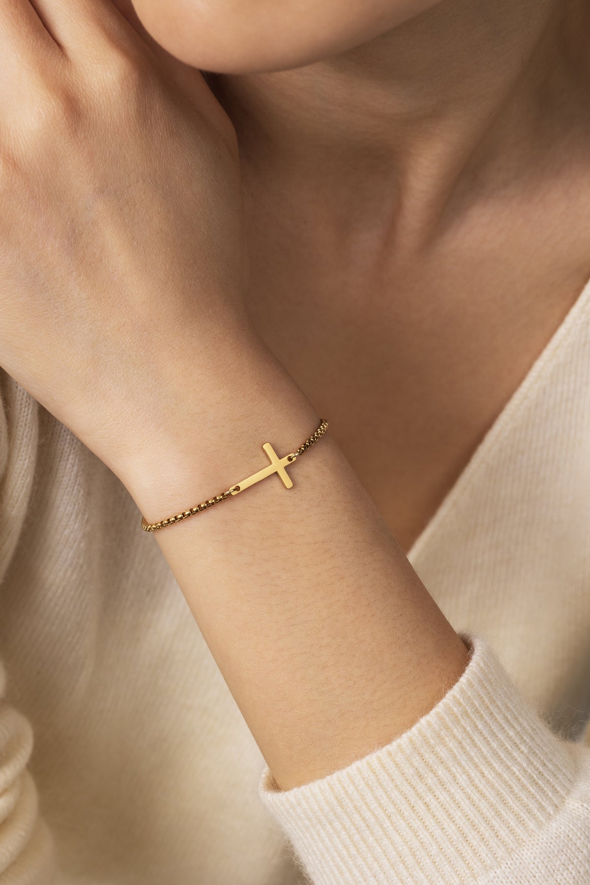 Sideways Cross Bracelet — worn