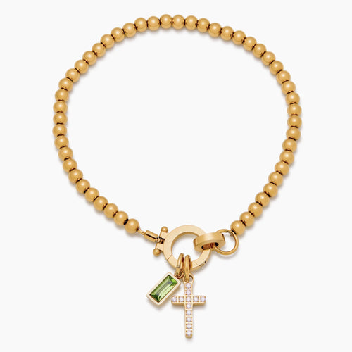 Beaded Birthstone Cross Bracelet — detail