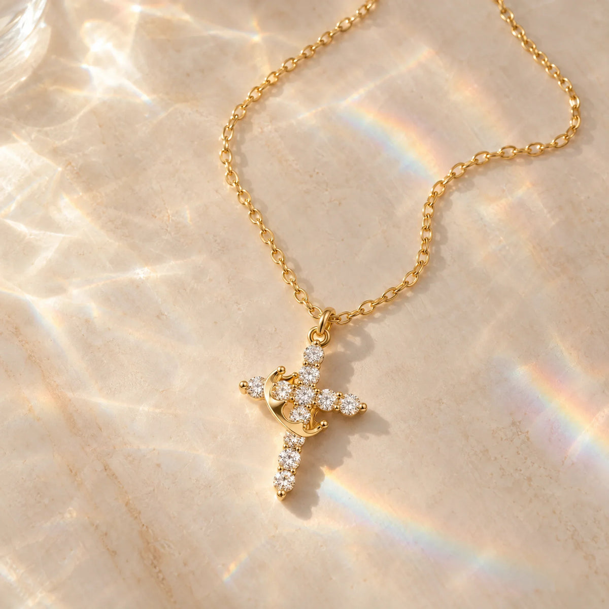 Crown Cross Necklace — detail