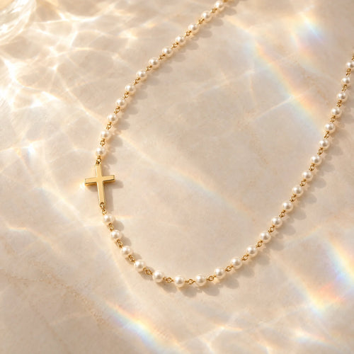 Pearl Cross Necklace — detail