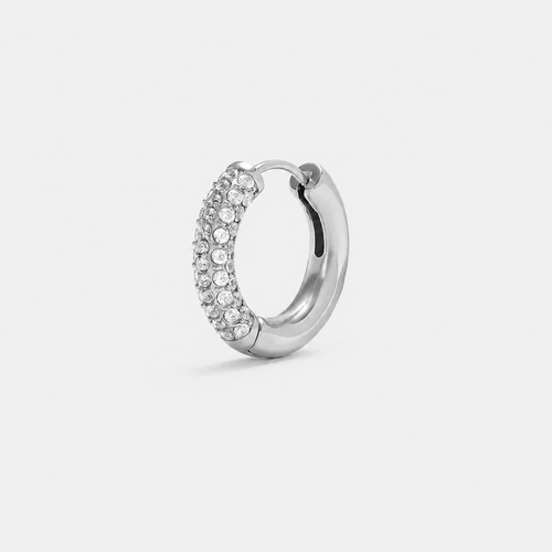 Silver pavé cubic zirconia huggie hoop earring