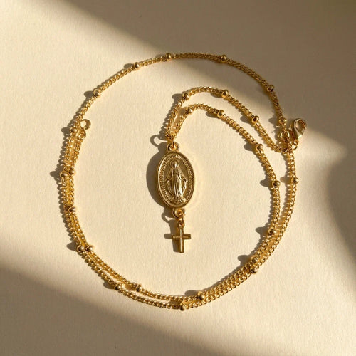 Miraculous Medal Cross Necklace — detail