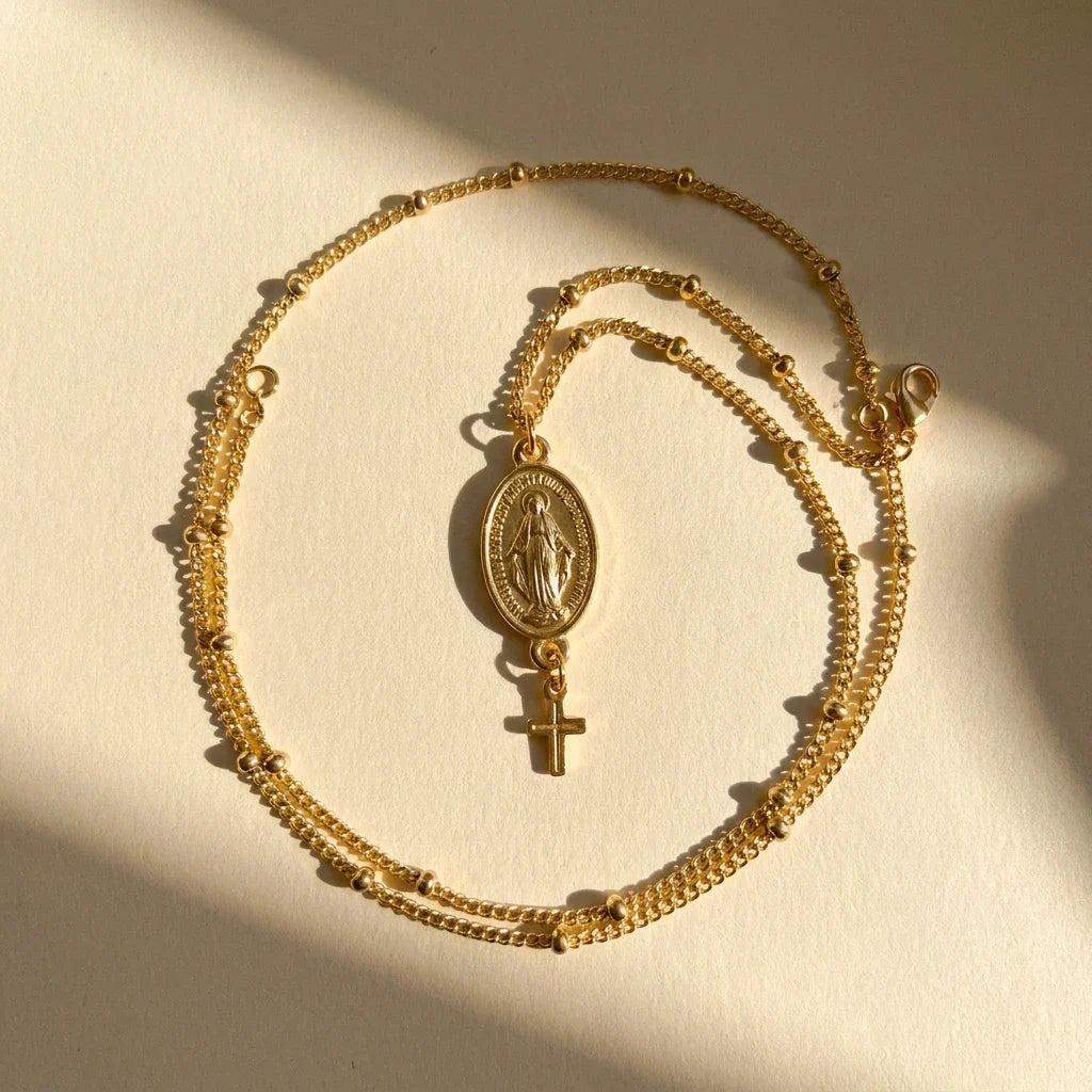 Miraculous Medal Cross Necklace — detail