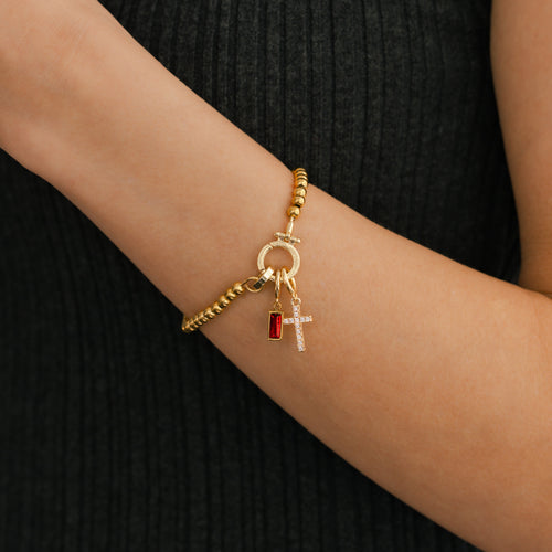 Baguette Birthstone Cross Bracelet — detail