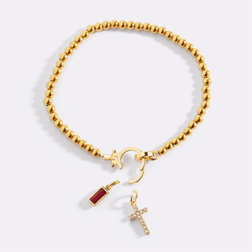 Baguette Birthstone Cross Bracelet — detail